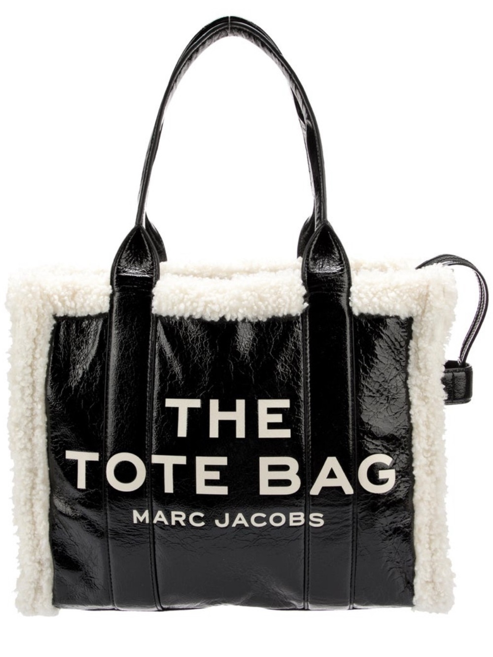 Marc Jacobs The Tote Bag in Crinkle Black Leather with Shearling Trim (Large) - Picture 2 of 4